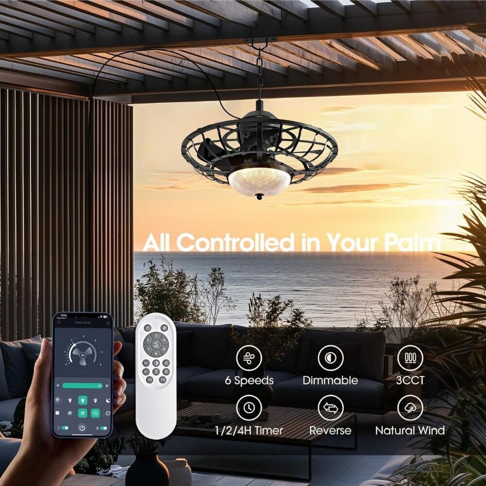 20" Outdoor Ceiling Fan with Light Caged Ceiling Fan 3CCT - Picture 4 of 11